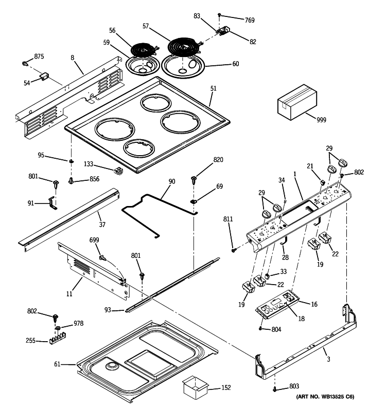 CONTROL PANEL & COOKTOP Diagram and Parts List for JDP39DN2WW  General Electric Range