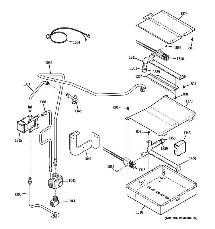 GAS & BURNER PARTS Diagram and Parts List for JGSP28SEN1SS  General Electric Range