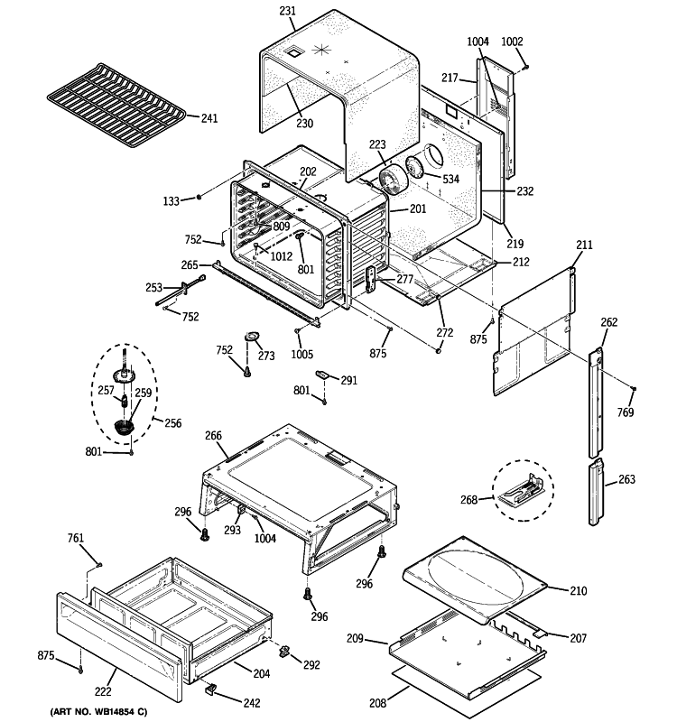 BODY PARTS Diagram and Parts List for JGSP28SEN1SS  General Electric Range