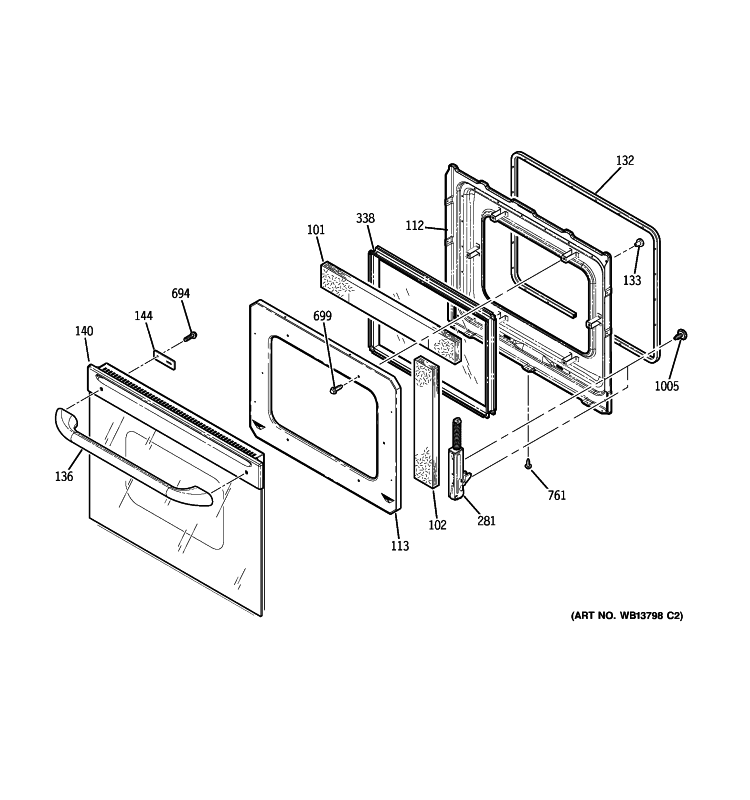 DOOR Diagram and Parts List for JKP90CM2CC  General Electric Microwave Oven Combo