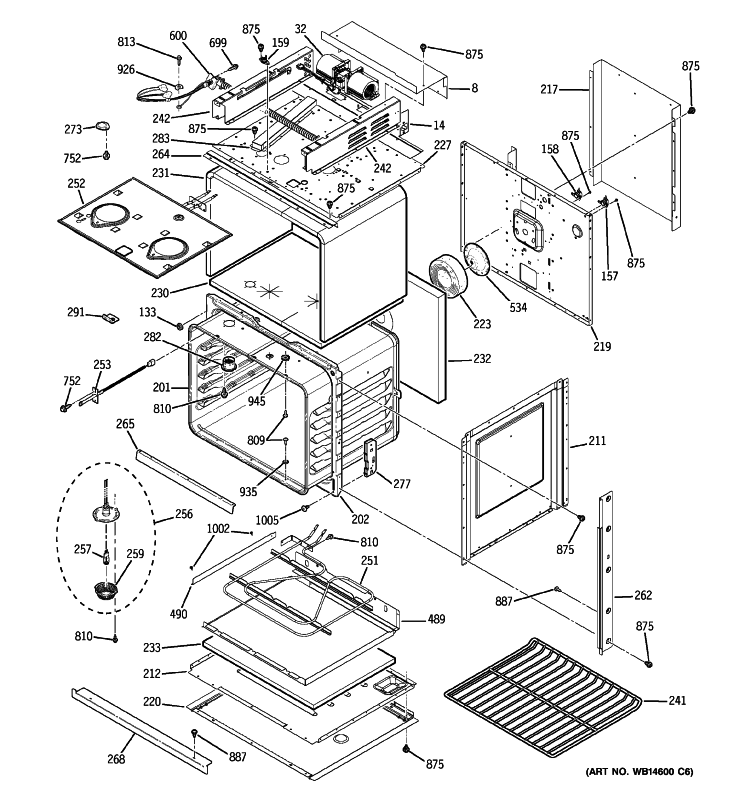 BODY WITH MICROWAVE SUPPORT Diagram and Parts List for JTP90WM2WW  General Electric Microwave Oven Combo
