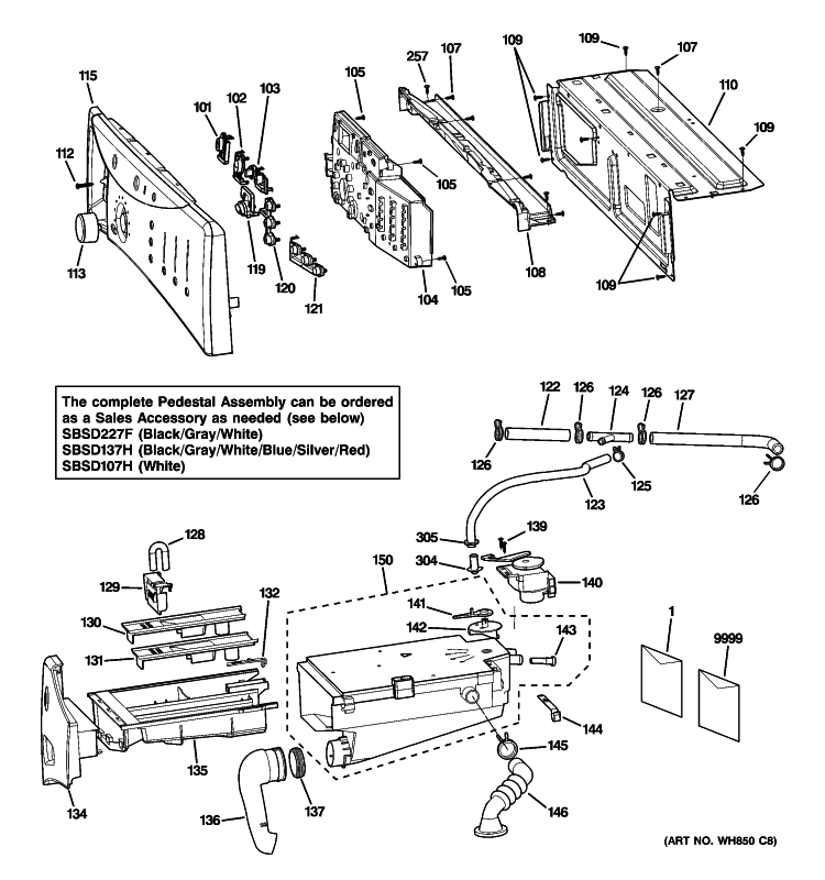 CONTROLS & DISPENSER Diagram and Parts List for WHDVH680J0GG  General Electric Washer