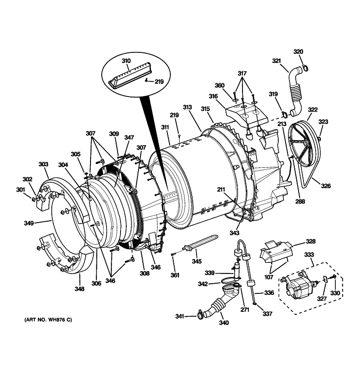TUB & MOTOR Diagram and Parts List for WHDVH680J0GG  General Electric Washer