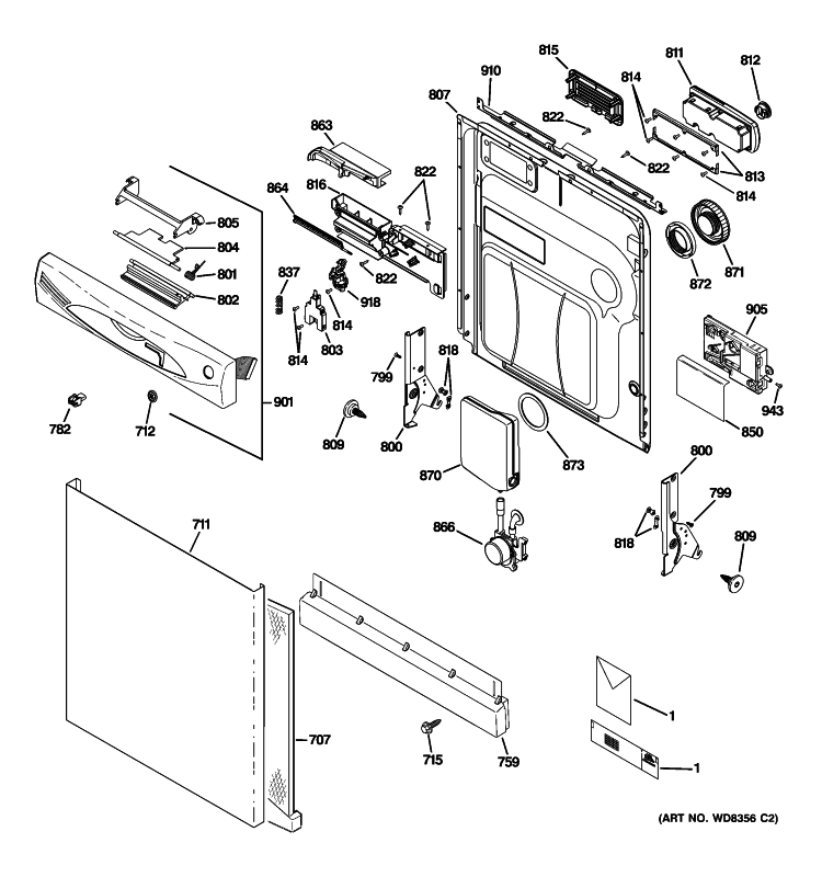 ESCUTCHEON & DOOR ASSEMBLY Diagram and Parts List for GHDF360R10SS  General Electric Dishwasher