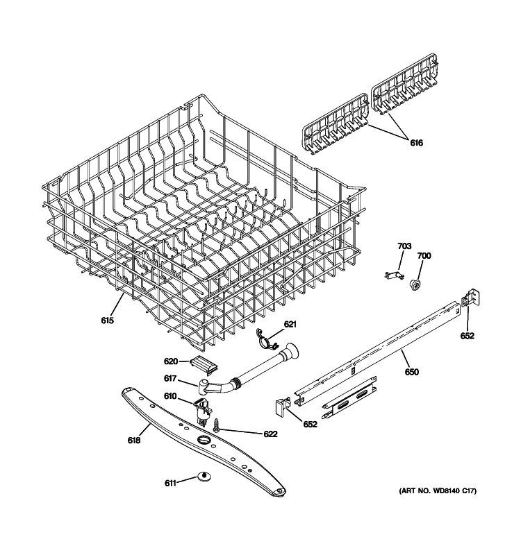 UPPER RACK ASSEMBLY Diagram and Parts List for GLD6906R10WW  General Electric Dishwasher