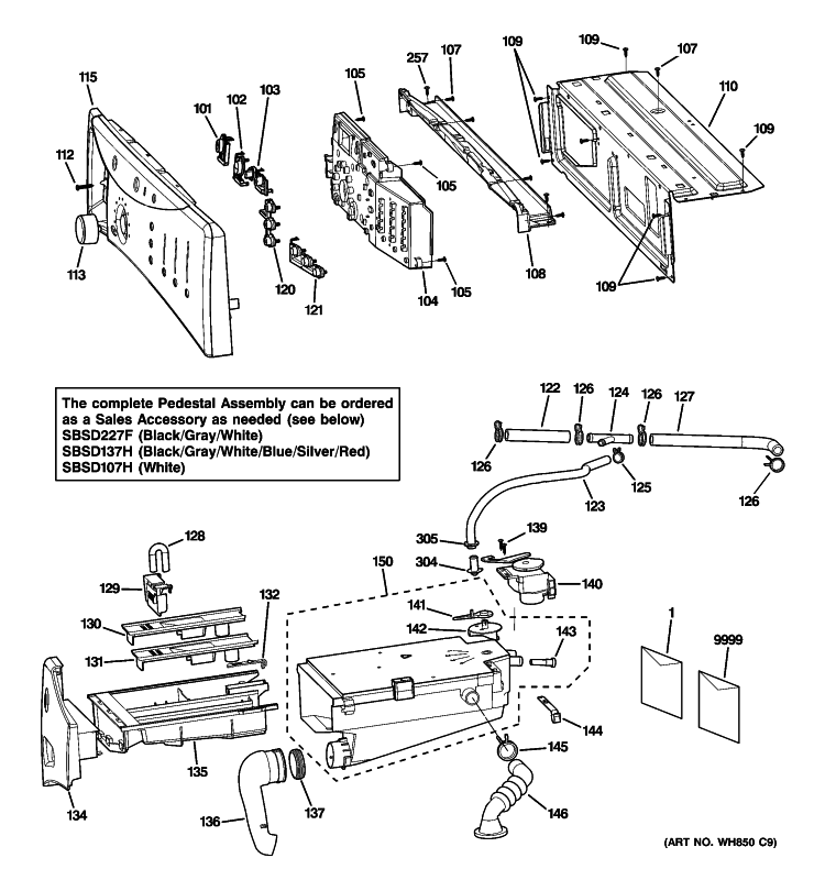 CONTROLS & DISPENSER Diagram and Parts List for WCVH6400J2WW  General Electric Washer