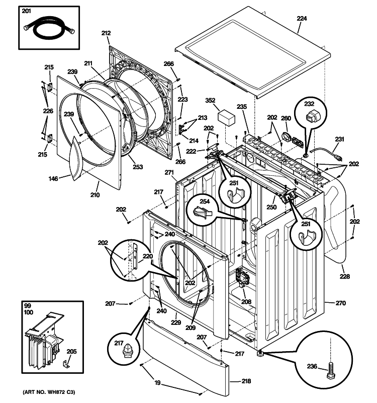 CABINET, DOOR & TOP Diagram and Parts List for WSSH300G3WW  General Electric Washer
