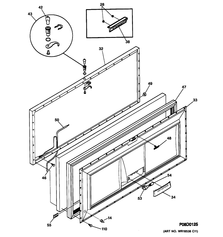 DOOR Diagram and Parts List for FCM15DMBWH  General Electric Freezer