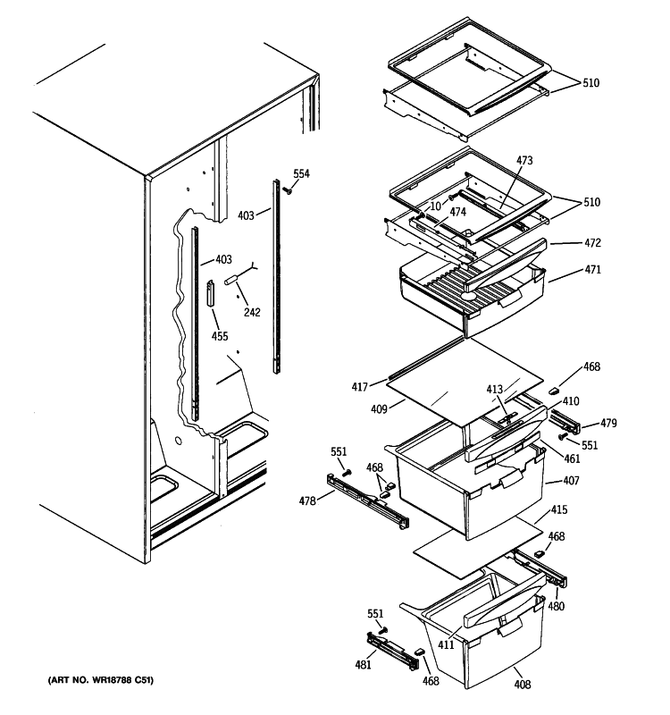 FRESH FOOD SHELVES Diagram and Parts List for GSF25IGXLWW  General Electric Refrigerator