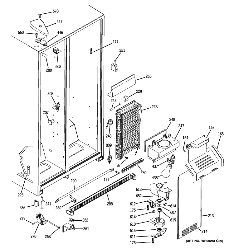 FREEZER SECTION Diagram and Parts List for GSH22JFXLCC  General Electric Refrigerator