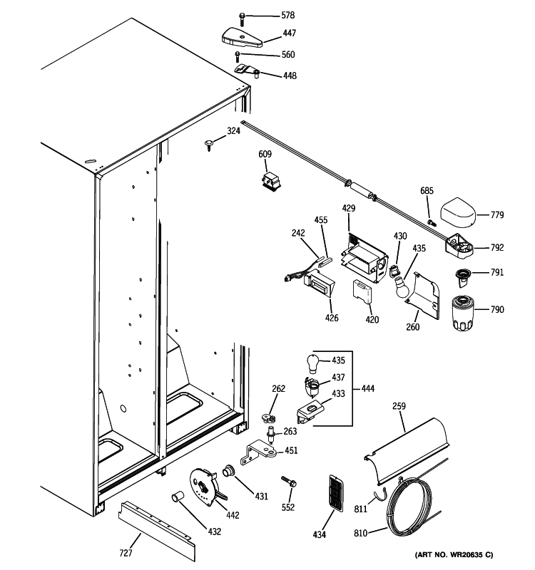 FRESH FOOD SECTION Diagram and Parts List for GSH22JFXLCC  General Electric Refrigerator