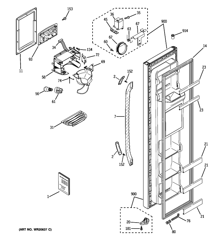 FREEZER DOOR Diagram and Parts List for GSL22JFXLLB  General Electric Refrigerator