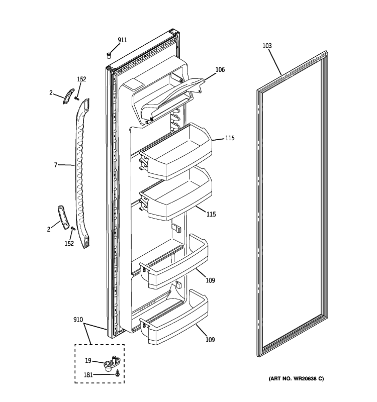 FRESH FOOD DOOR Diagram and Parts List for GSL22JFXLLB  General Electric Refrigerator