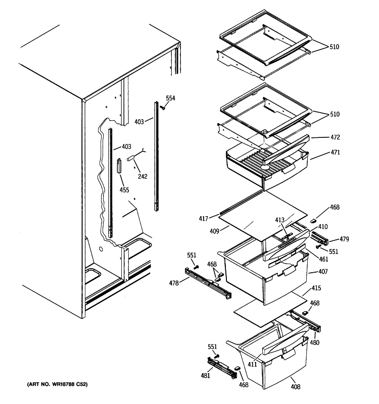 FRESH FOOD SHELVES Diagram and Parts List for GSL22JFXLLB  General Electric Refrigerator