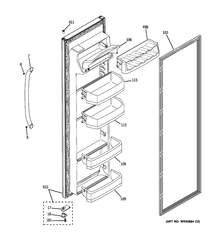 FRESH FOOD DOOR Diagram and Parts List for GSL25IGXLLS  General Electric Refrigerator