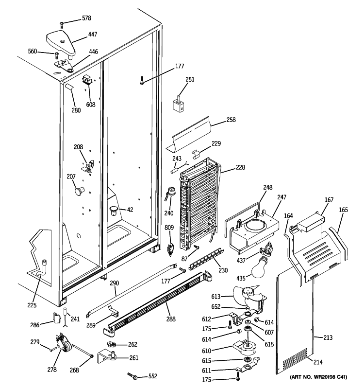 FREEZER SECTION Diagram and Parts List for GSS20GEZAWW  General Electric Refrigerator