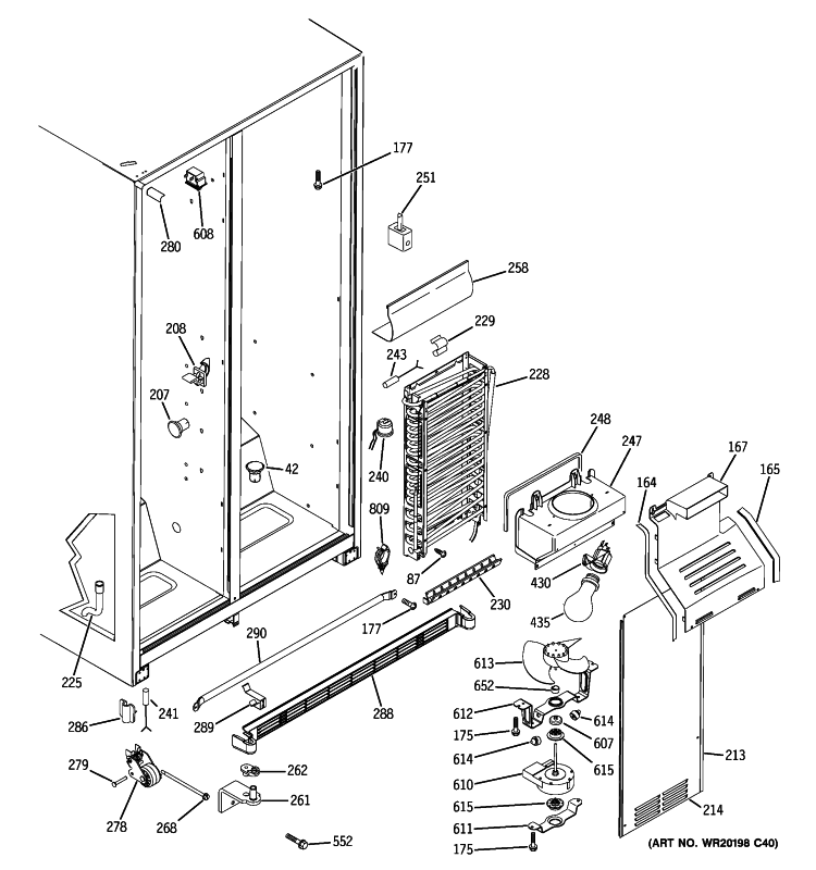 FREEZER SECTION Diagram and Parts List for GSS20IEZABB  General Electric Refrigerator