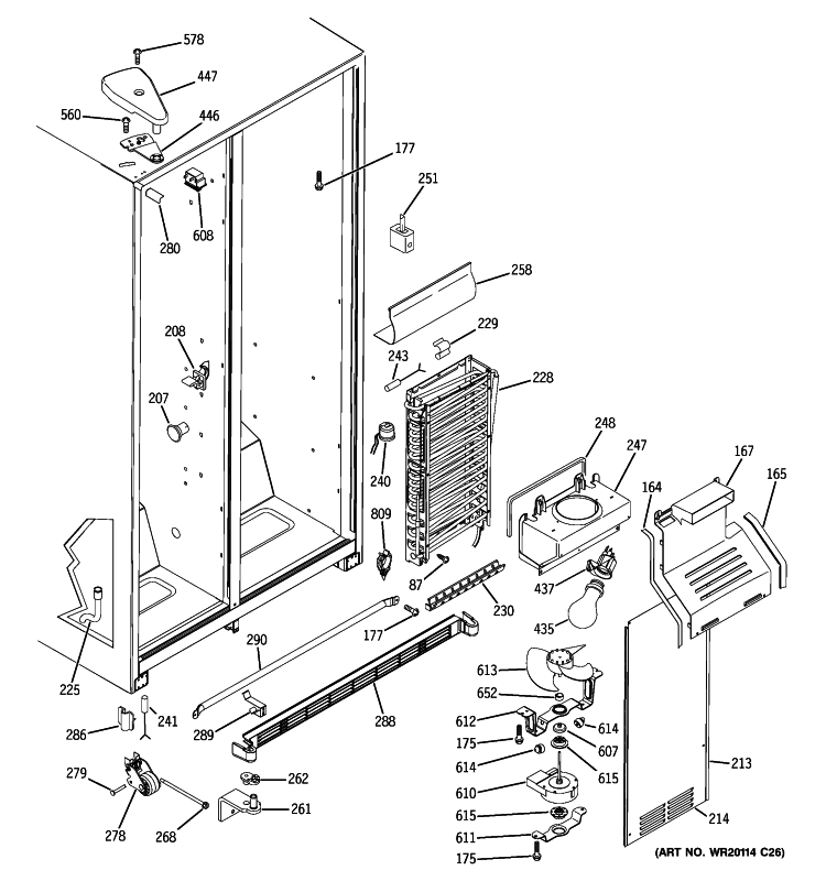 FREEZER SECTION Diagram and Parts List for GSL25JFXLLB  General Electric Refrigerator