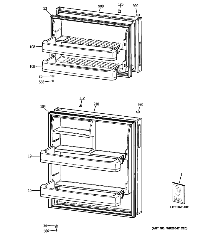 DOORS Diagram and Parts List for A3316ABSFRBB  General Electric Refrigerator