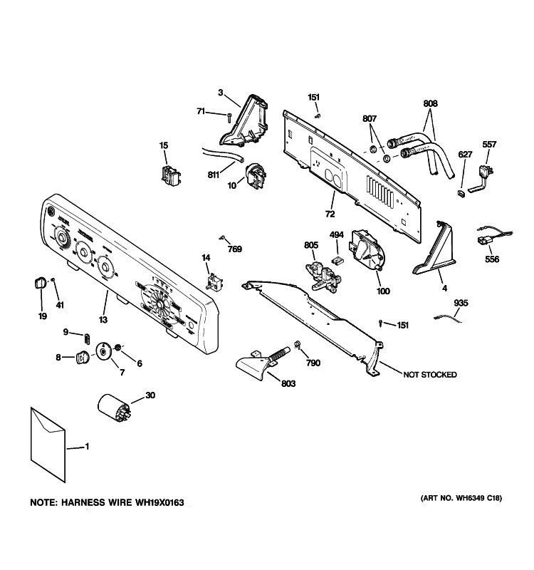 CONTROLS & BACKSPLASH Diagram and Parts List for GJSR4160H6WW  General Electric Washer