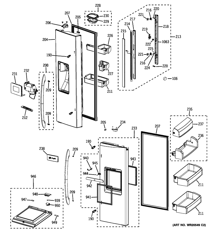 FRESH FOOD DOOR Diagram and Parts List for PFSS6SMXDSS  General Electric Refrigerator