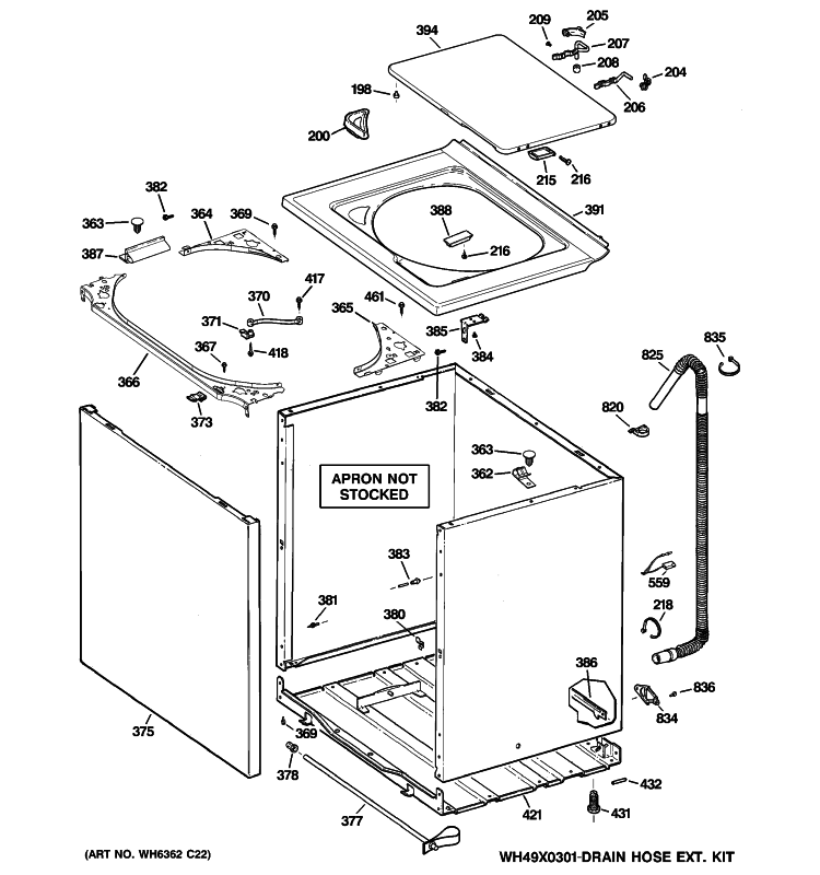 CABINET, COVER & FRONT PANEL Diagram and Parts List for S3700G6WW  General Electric Washer