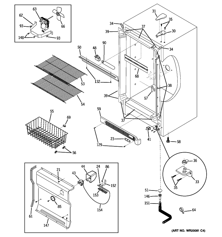 CABINET Diagram and Parts List for FUG17DSERWH  General Electric Freezer