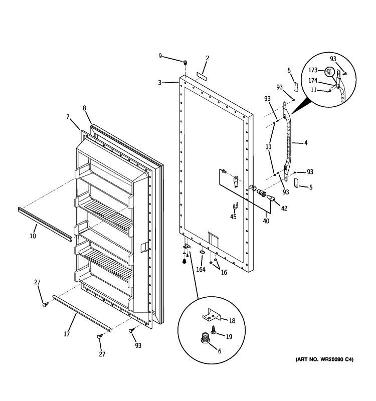 FREEZER DOOR Diagram and Parts List for FUG17DSFRWH  General Electric Freezer