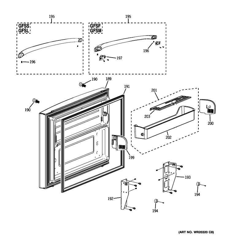FREEZER DOOR Diagram and Parts List for GFSF6KKYCBB  General Electric Refrigerator