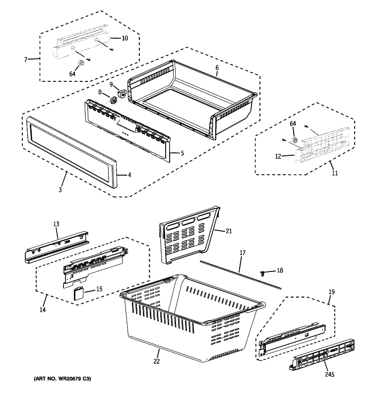 FREEZER SHELVES Diagram and Parts List for GFSF6KKYCBB  General Electric Refrigerator