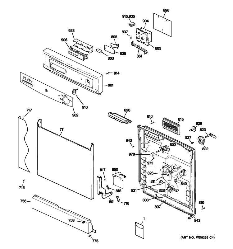 ESCUTCHEON & DOOR ASSEMBLY Diagram and Parts List for GSC3500N15BB  General Electric Dishwasher