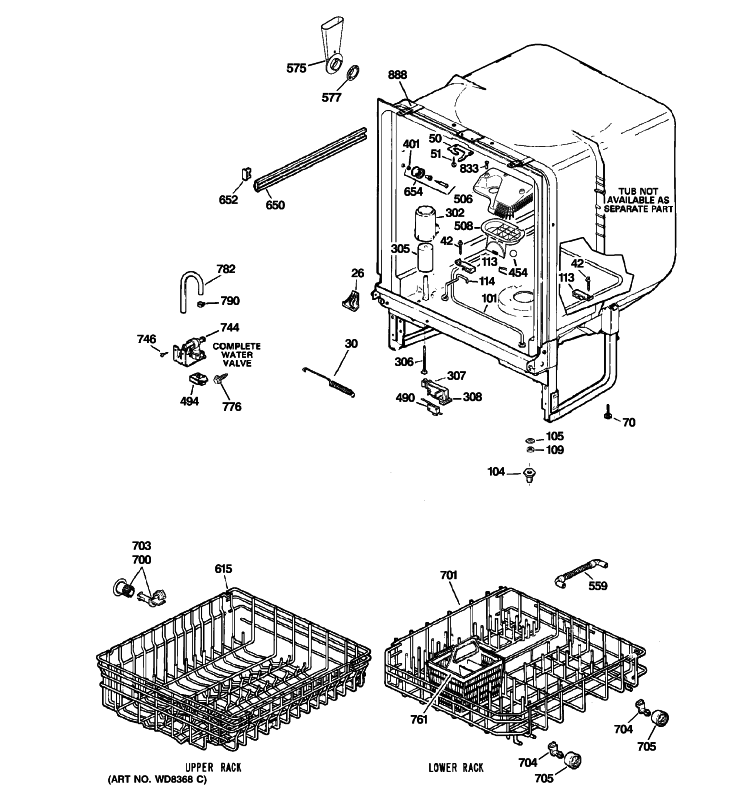BODY PARTS Diagram and Parts List for GSC3500R15BB  General Electric Dishwasher
