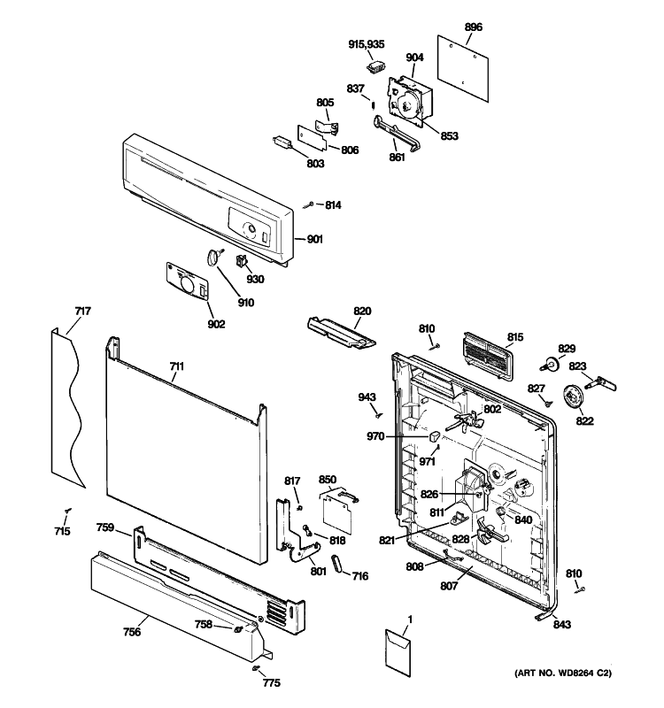 ESCUTCHEON & DOOR ASSEMBLY Diagram and Parts List for GSD1300N15WW  General Electric Dishwasher