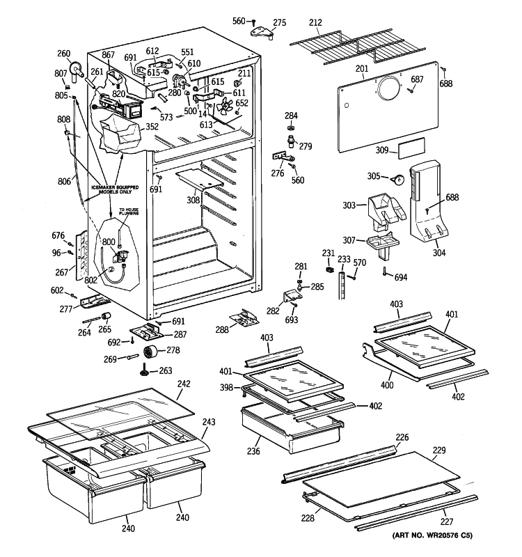 CABINET Diagram and Parts List for GTH18ECTZRBB  General Electric Refrigerator