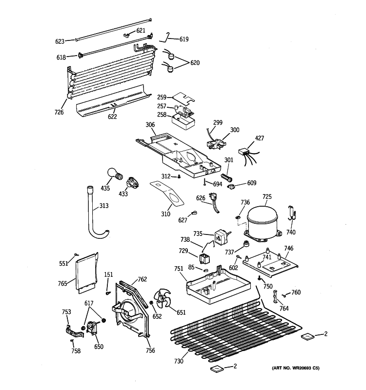 UNIT PARTS Diagram and Parts List for GTH18ECTZRBB  General Electric Refrigerator