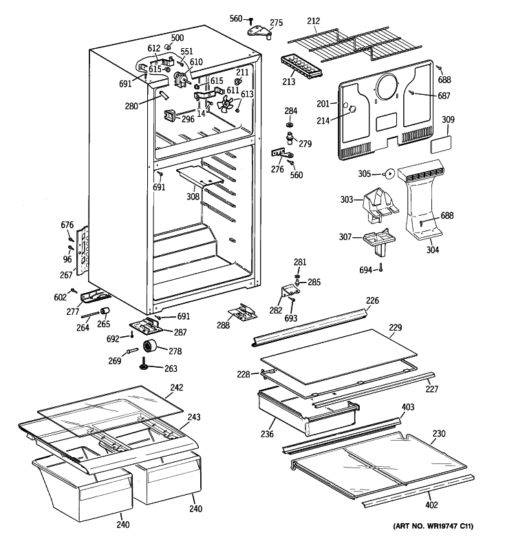 CABINET Diagram and Parts List for GTH18GBTZRBB  General Electric Refrigerator