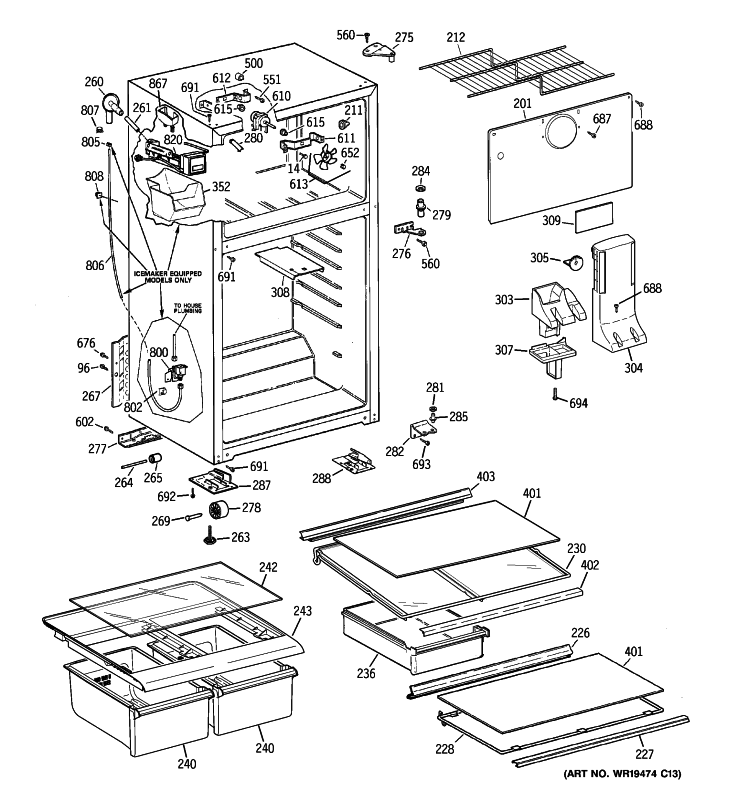 CABINET Diagram and Parts List for GTH18GCTZRBB  General Electric Refrigerator