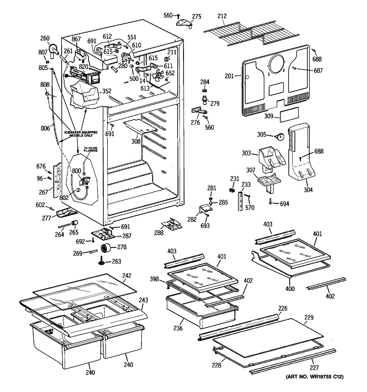 CABINET Diagram and Parts List for GTH18HCTZRCC  General Electric Refrigerator
