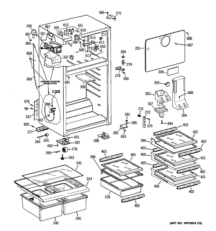 CABINET Diagram and Parts List for GTH18XCTZRBB  General Electric Refrigerator
