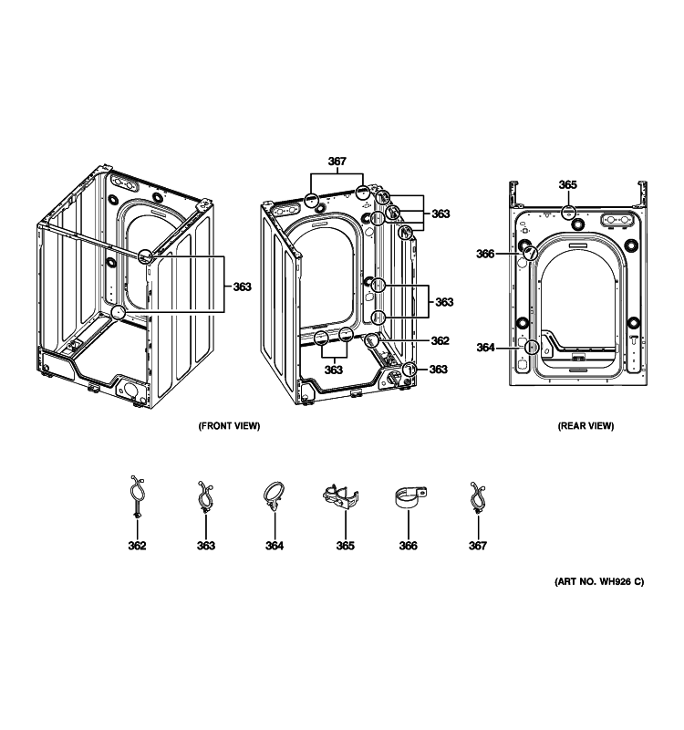 FASTENERS Diagram and Parts List for WCVH4800K0WW  General Electric Washer