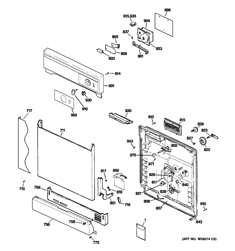 ESCUTCHEON & DOOR ASSEMBLY Diagram and Parts List for HDA1100N15WH  Hotpoint Dishwasher