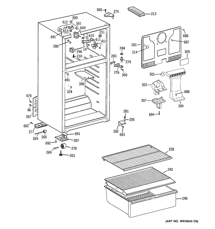 CABINET Diagram and Parts List for HTR16BBSARWW  Hotpoint Refrigerator