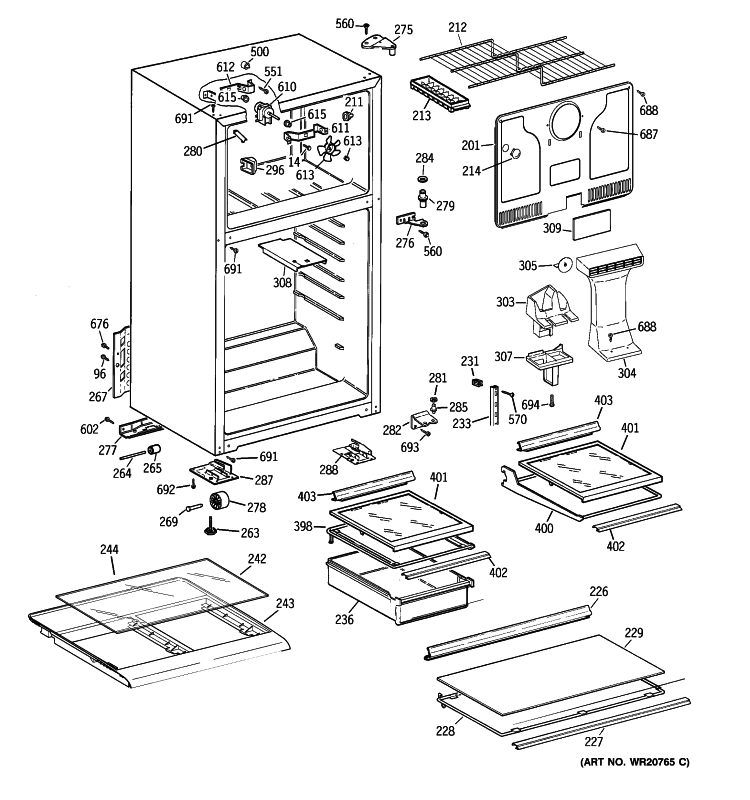 CABINET Diagram and Parts List for GTH18EBTZRBB  General Electric Refrigerator