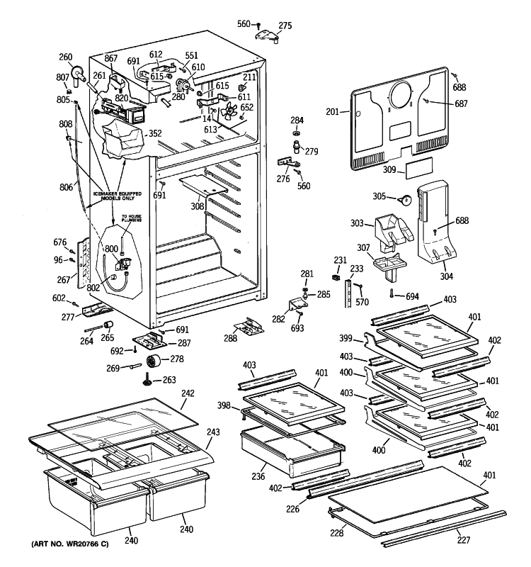 CABINET Diagram and Parts List for GTJ18XCTZRSA  General Electric Refrigerator