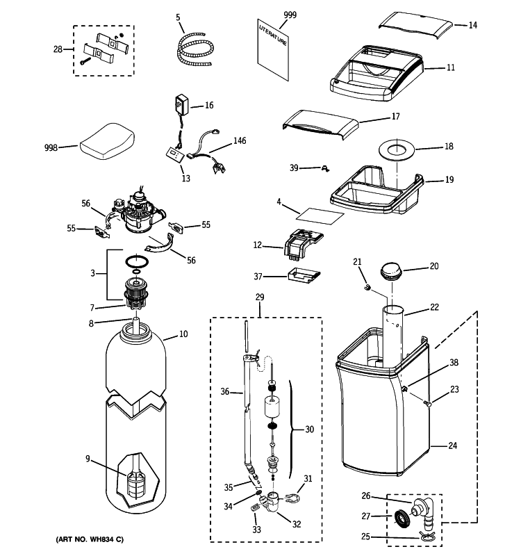 BODY PARTS Diagram and Parts List for GXSF18G03  General Electric Water Softener
