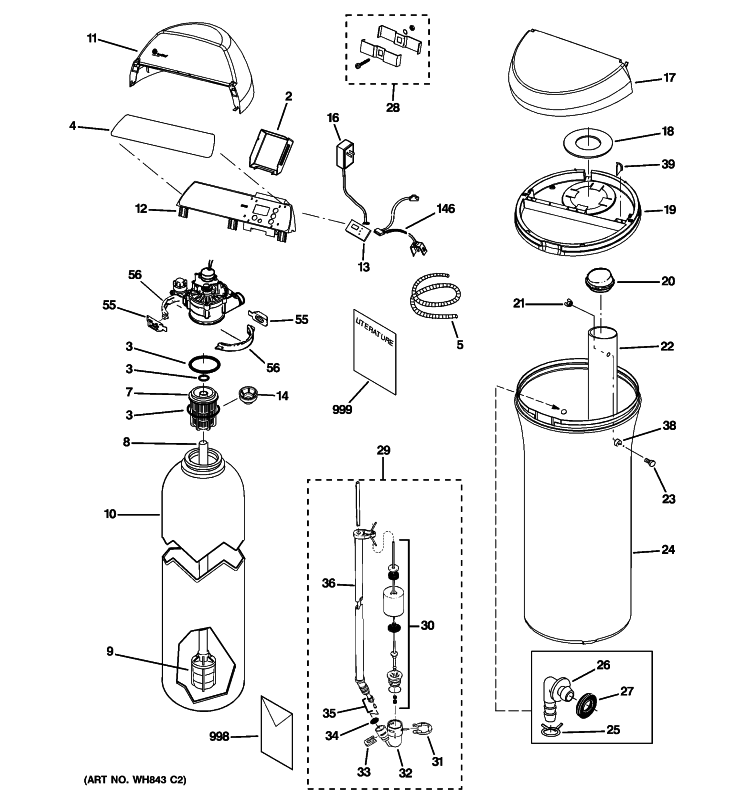 BODY PARTS Diagram and Parts List for GXSF40H03  General Electric Water Softener