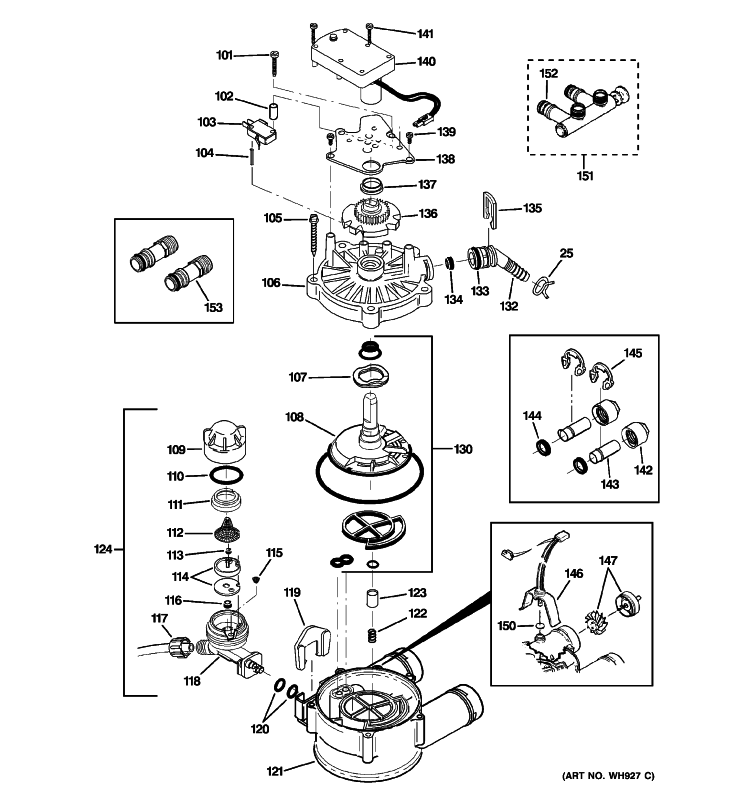 PUMP Diagram and Parts List for GXSF40H03  General Electric Water Softener