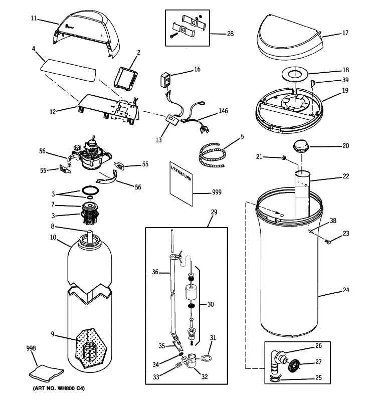 BODY PARTS Diagram and Parts List for GXSH39E04  General Electric Water Softener