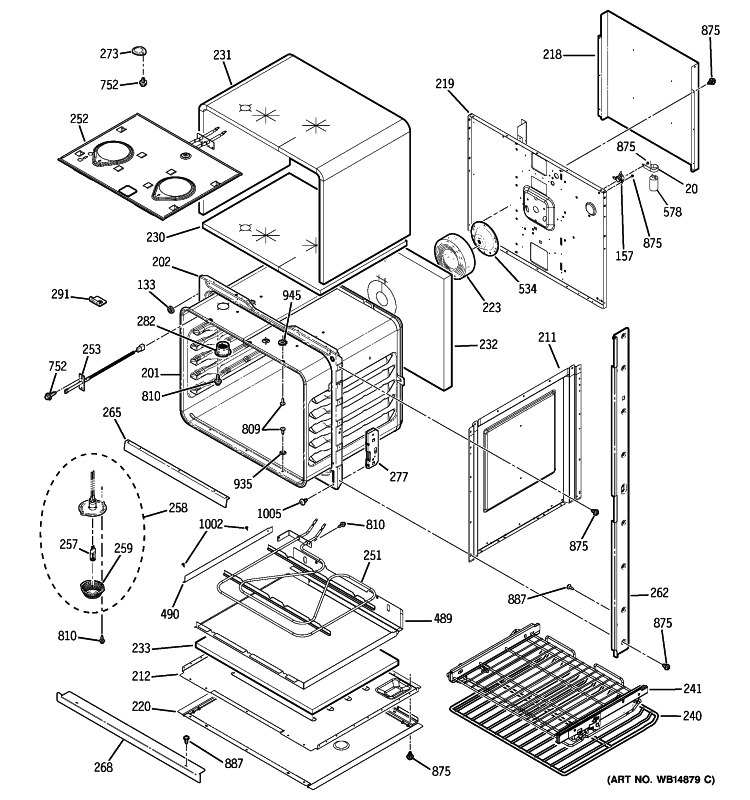 LOWER OVEN Diagram and Parts List for PT960SP3SS  General Electric Wall Oven