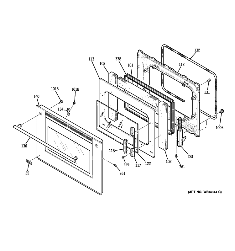 DOOR Diagram and Parts List for ZET1RM3SS  General Electric Wall Oven